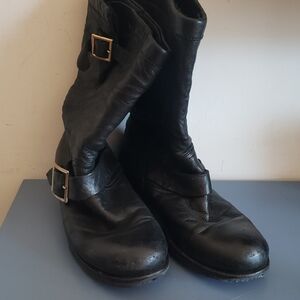 Jimmy Choo Black Leather Mid-Calf Buckle Boots